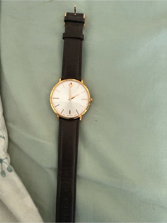 Movado Accessories - Minimalist Gold Case Watch with Black Leather Strap